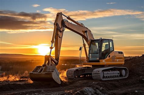 Mini Excavator At Sunset Stock Photo 